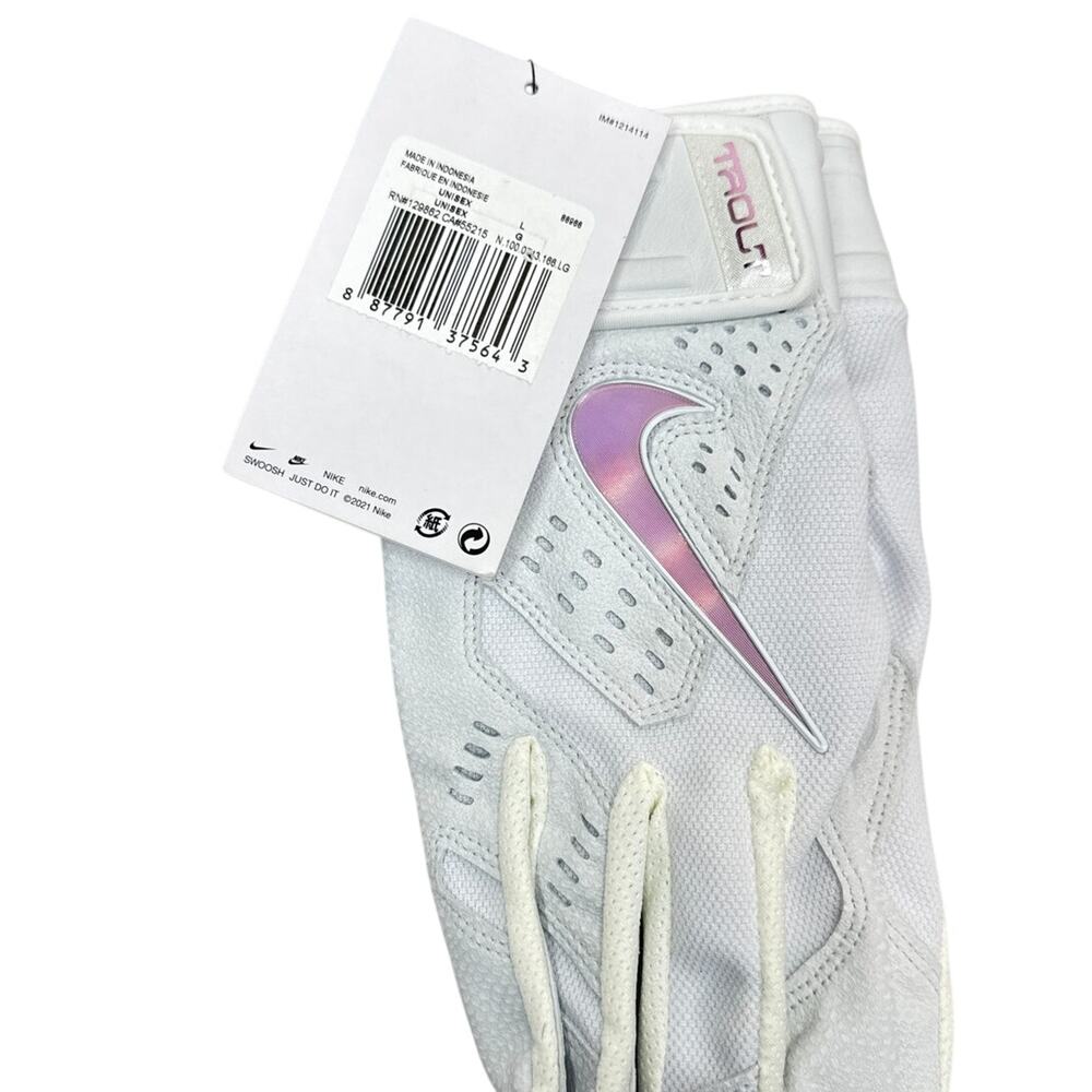 NWT Nike Trout 2.0 Baseball Batting Gloves White Iridescent Adult Size Large - Picture 8 of 8